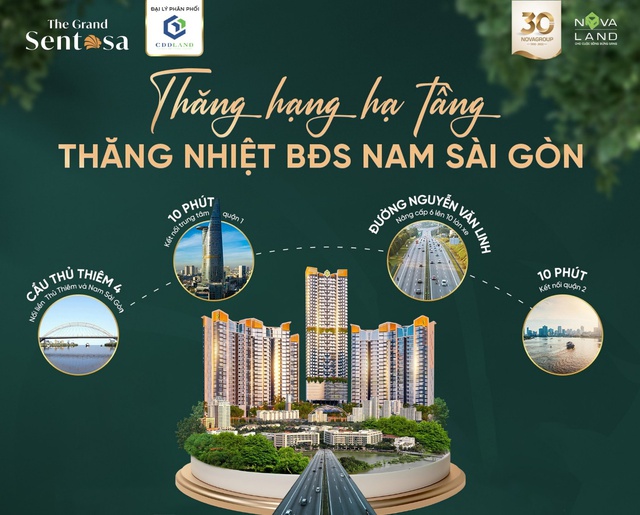 Tọa lạc The Grand Sentosa nằm ở 2 mặt tiền đường Nguyễn Văn Linh và Nguyễn Hữu Thọ.