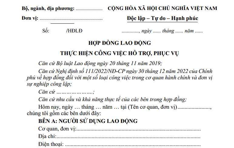 Mẫu Hợp Đồng Lao Động Theo Nghị Định 111/2022 (Thay Thế Hợp Đồng 68)